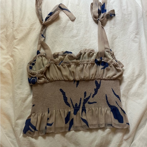 Aritzia Wilfred Ballad Ruffled Cami, Tan and Blue, size Medium - Picture 4 of 8